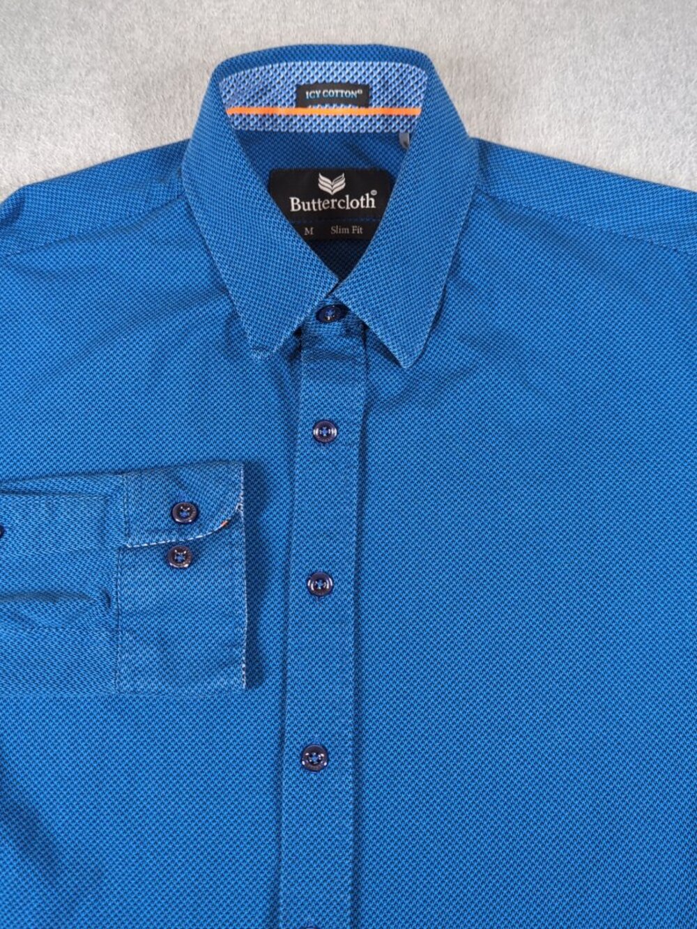 Buttercloth Shirt Men's Medium Blue Icy Cotton Slim Fit Long Sleeve Button Up